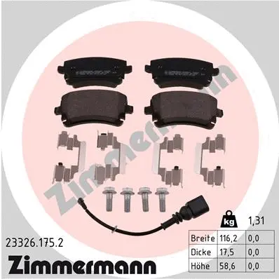 Kit de plaquettes de frein, frein à disque ZIMMERMANN 23326.175.2