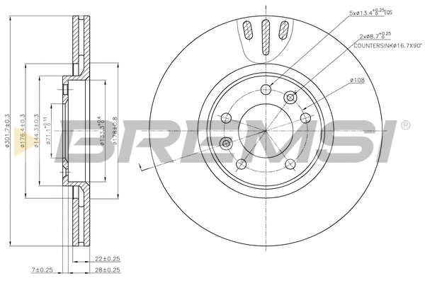 Disque de frein BREMSI CD7652V