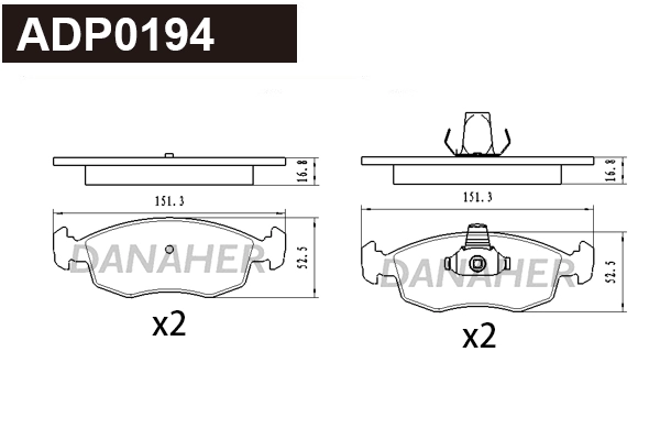 Kit de plaquettes de frein, frein à disque DANAHER ADP0194
