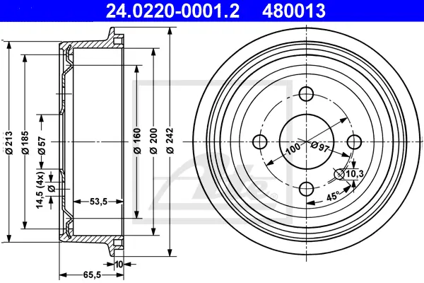 Tambour de frein ATE-APAC 24.0220-0001.2