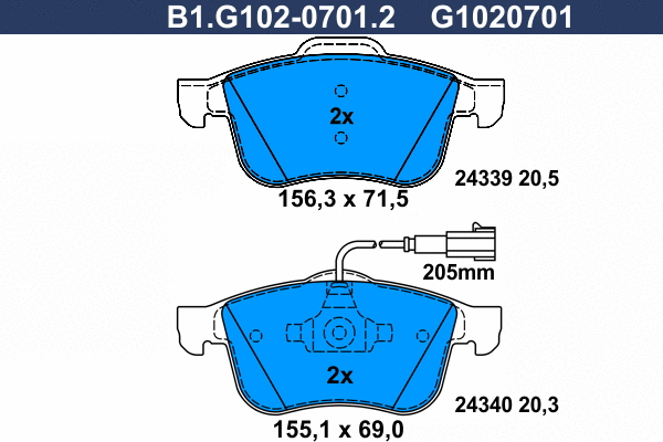 Kit de plaquettes de frein, frein à disque GALFER B1.G102-0701.2
