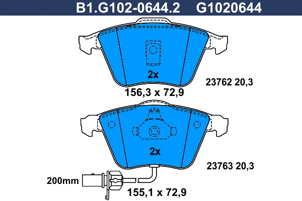 Kit de plaquettes de frein, frein à disque GALFER B1.G102-0644.2