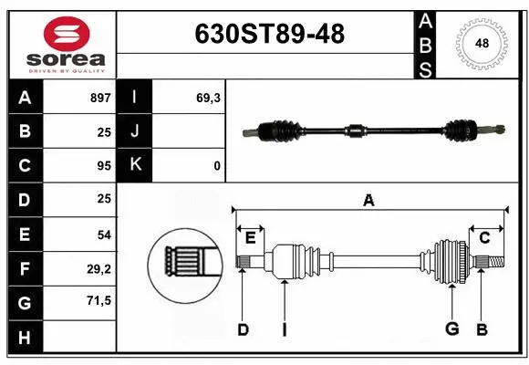 Arbre de transmission STARTCAR 630ST89-48