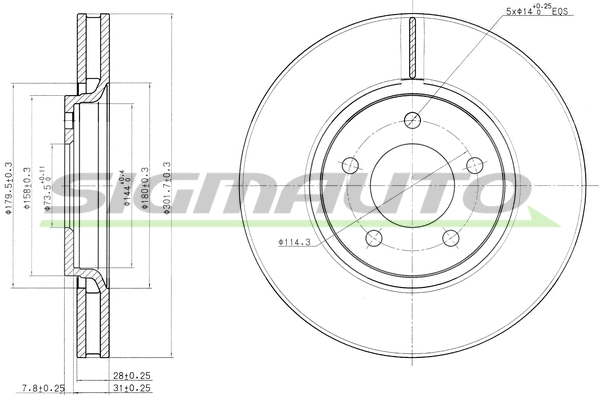 Disque de frein SIGMAUTO DBB372V