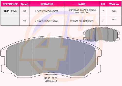 Kit de plaquettes de frein, frein à disque 4u 4UP03976