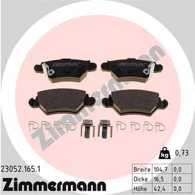 Kit de plaquettes de frein, frein à disque ZIMMERMANN 23052.165.1