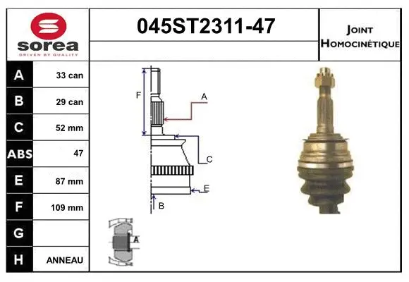 Jeu de joints, arbre de transmission STARTCAR 045ST2311-47