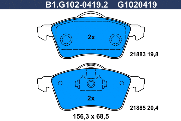 Kit de plaquettes de frein, frein à disque GALFER B1.G102-0419.2