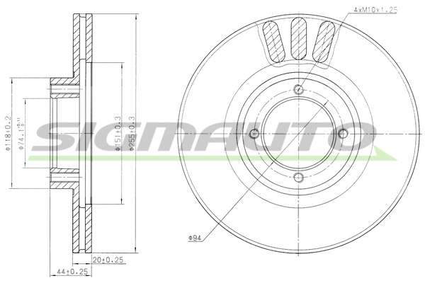 Disque de frein SIGMAUTO DBA610V