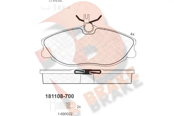 Kit de plaquettes de frein, frein à disque R BRAKE RB1108-700
