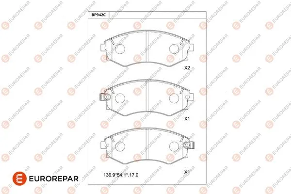 Kit de plaquettes de frein, frein à disque EUROREPAR 1681209880
