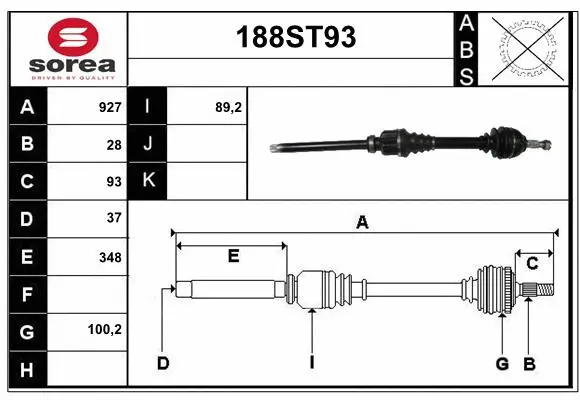 Arbre de transmission STARTCAR 188ST93