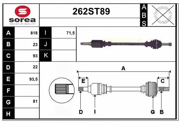 Arbre de transmission STARTCAR 262ST89
