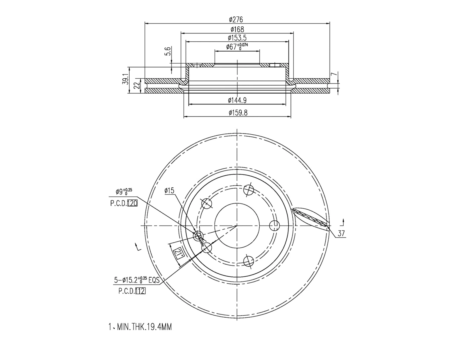 Disque de frein A.Z. Meisterteile AZMT-44-024-1128