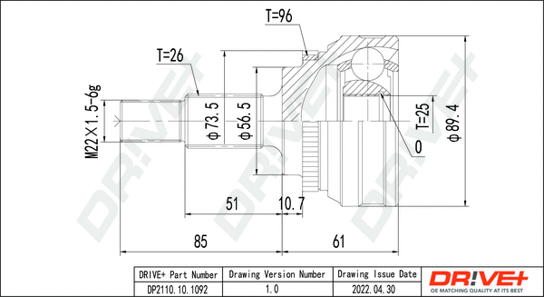 Jeu de joints, arbre de transmission Dr!ve+ DP2110.10.1092