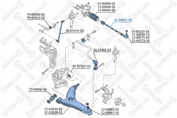 Rotule de direction intérieure, barre de connexion STELLOX 55-05677-SX