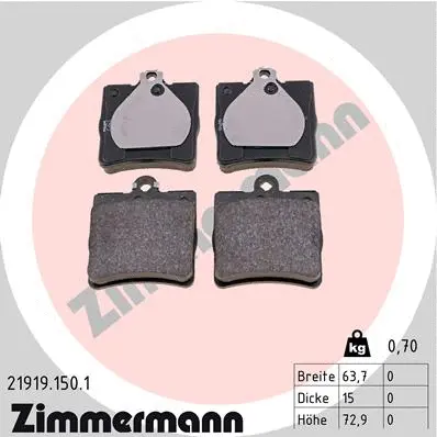 Kit de plaquettes de frein, frein à disque ZIMMERMANN 21919.150.1