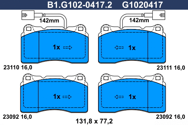 Kit de plaquettes de frein, frein à disque GALFER B1.G102-0417.2