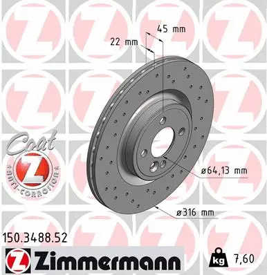 Disque de frein ZIMMERMANN 150.3488.52