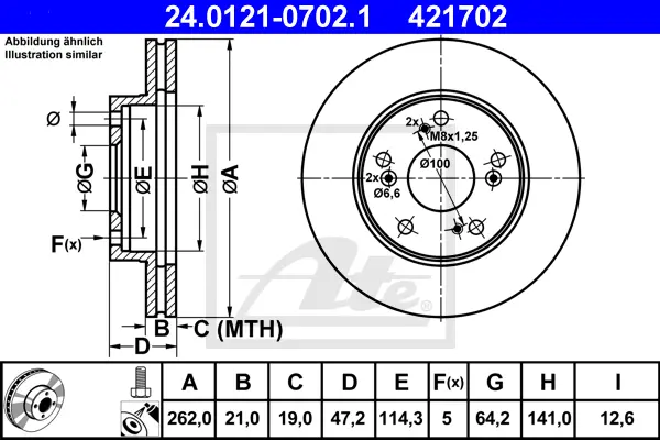 Disque de frein ATE-APAC 24.0121-0702.1