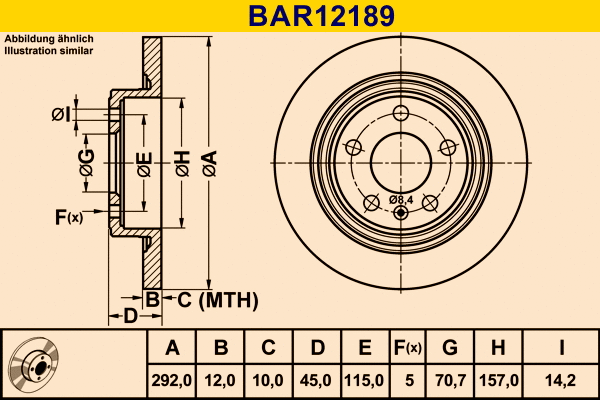 Disque de frein BARUM BAR12189