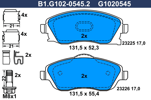 Kit de plaquettes de frein, frein à disque GALFER B1.G102-0545.2