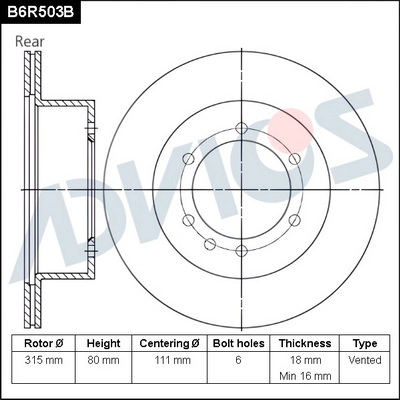 Disque de frein ADVICS B6R503B