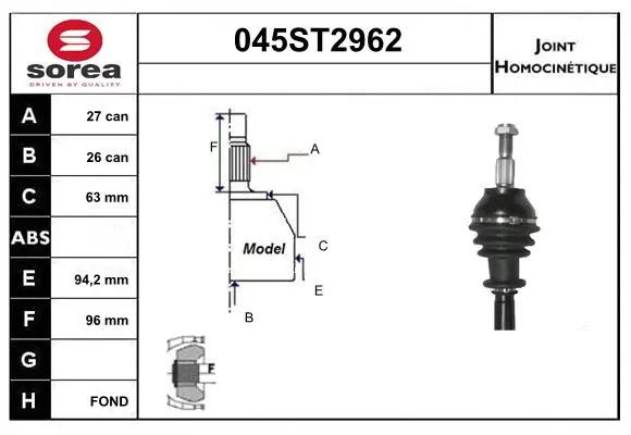 Jeu de joints, arbre de transmission STARTCAR 045ST2962