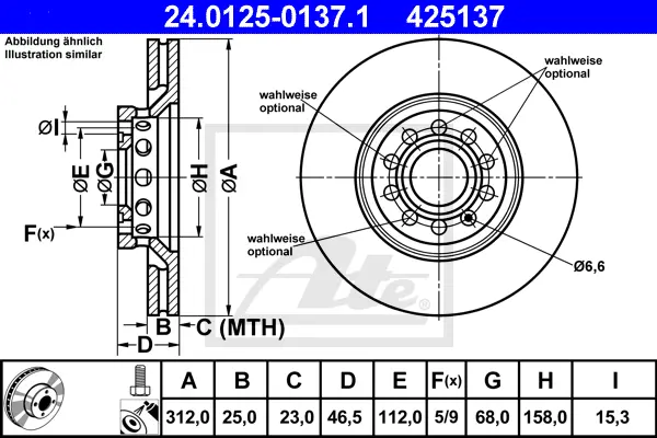 Disque de frein ATE-APAC 24.0125-0137.1