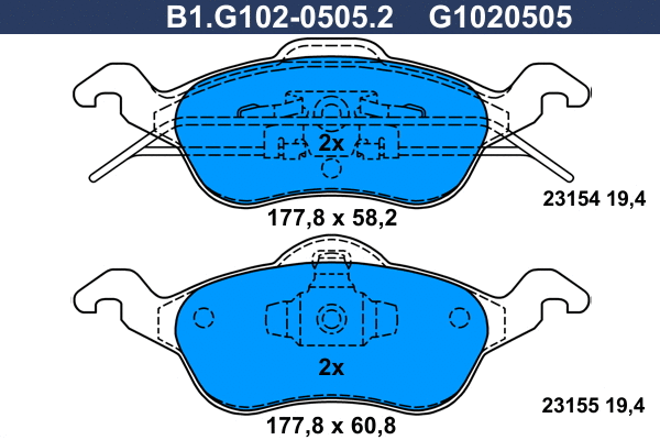Kit de plaquettes de frein, frein à disque GALFER B1.G102-0505.2