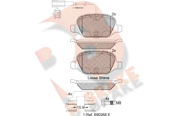 Kit de plaquettes de frein, frein à disque R BRAKE RB2037-203