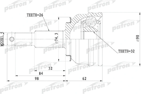 Jeu de joints, arbre de transmission PATRON PCV9819