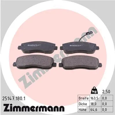 Kit de plaquettes de frein, frein à disque ZIMMERMANN 25147.180.1