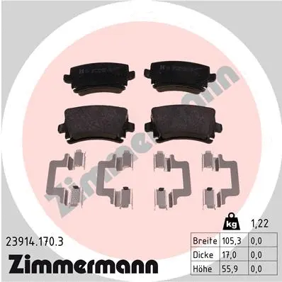 Kit de plaquettes de frein, frein à disque ZIMMERMANN 23914.170.3