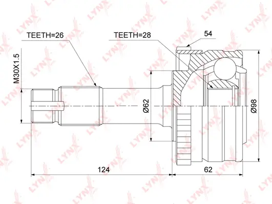 Jeu de joints, arbre de transmission LYNXAUTO CO-3891A