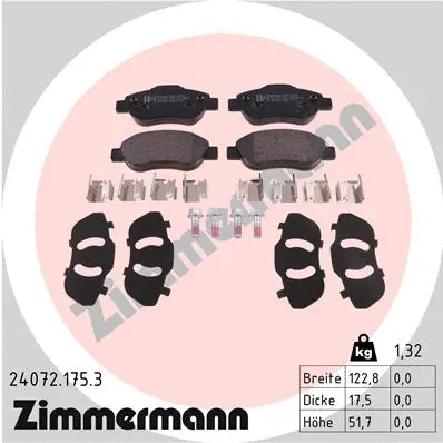 Kit de plaquettes de frein, frein à disque ZIMMERMANN 24072.175.3