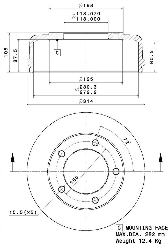 Tambour de frein VILLAR 627.0307