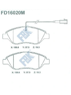 Kit de plaquettes de frein, frein à disque FBK FD16020M