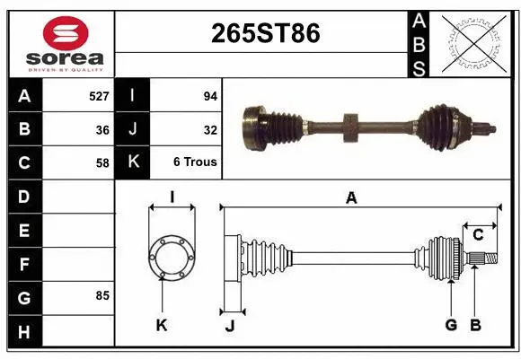 Arbre de transmission STARTCAR 265ST86