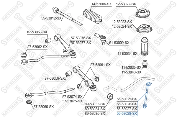 Entretoise/tige, stabilisateur STELLOX 56-53028-SX