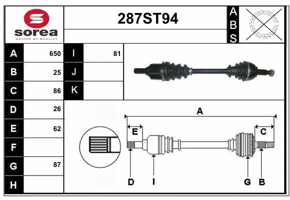 Arbre de transmission STARTCAR 287ST94