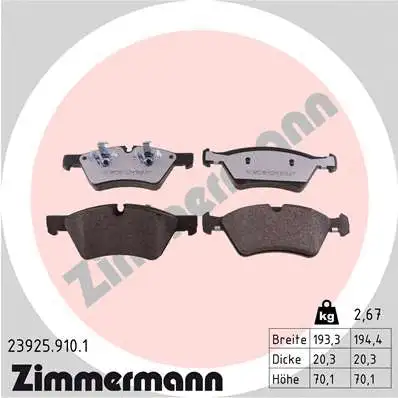 Kit de plaquettes de frein, frein à disque ZIMMERMANN 23925.910.1