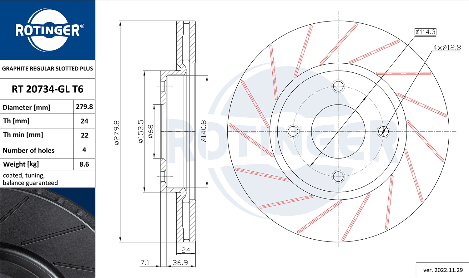 Disque de frein ROTINGER RT 20734-GL T6