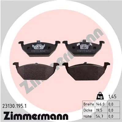 Kit de plaquettes de frein, frein à disque ZIMMERMANN 23130.195.1