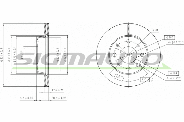 Disque de frein SIGMAUTO DBA571V