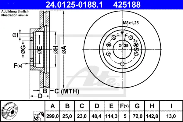 Disque de frein ATE-APAC 24.0125-0188.1