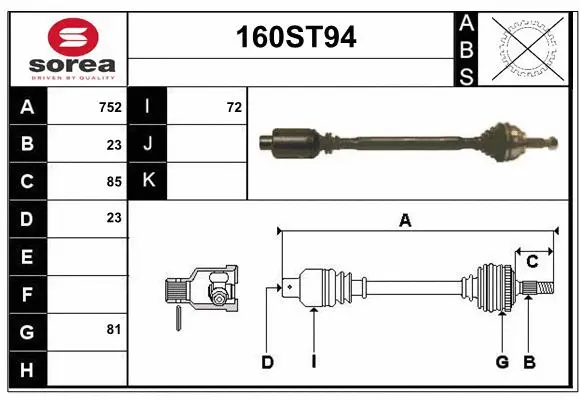 Arbre de transmission STARTCAR 160ST94