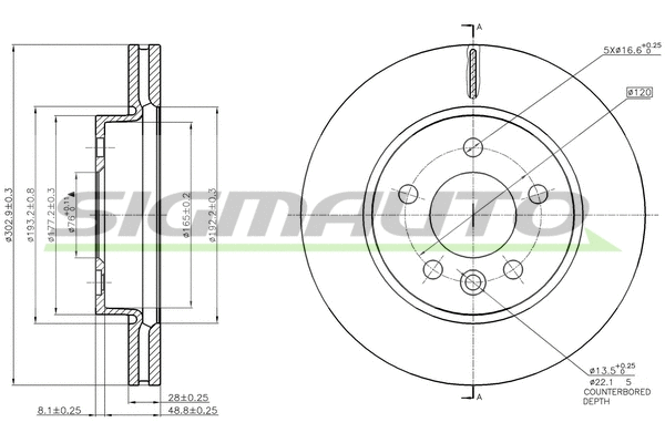 Disque de frein SIGMAUTO DBC017V