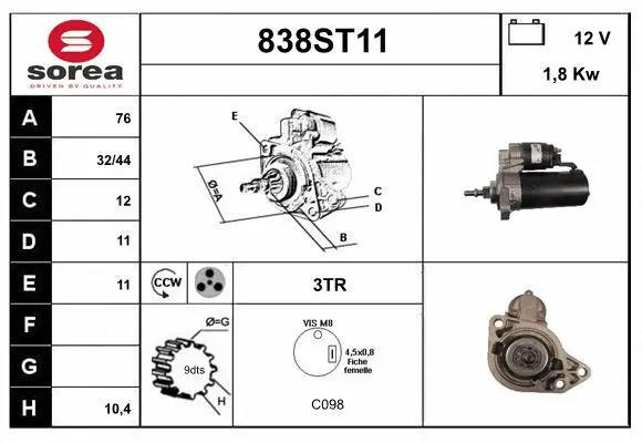 Démarreur STARTCAR 838ST11