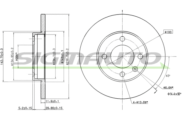 Disque de frein SIGMAUTO DBA103S